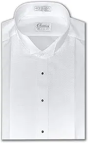 [OmegaTux] Men's Pique Wing Collar Tuxedo Shirt, Convertible Cuffs