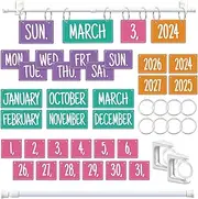 Flip Calendar for Classroom, Multi-Color Bulletin Board Set With 54 Date Cards and Adjustable Rod O-Rings for Colorful Home Decor