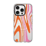 iPhone 16 Pro Clear Case MagSafe Compatible Pink and Orange Swirl