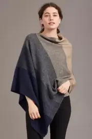 McDonald Possum Merino Ombre Womens Poncho -Navy/Pewter/Mocha