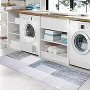 Calore Runner Rug Non Slip Washable Rug Carpet Floor Mat for Hallway Entryway Kitchen Laundry Room Living Room (Grey/Blue/Gold, 80x200cm)