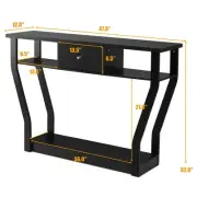Modern Black Console Table with Storage Drawer and Open Shelf, 120 x 0.3 m