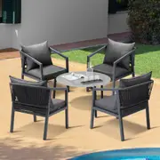 Livsip 5PC Outdoor Patio Set Garden Bistro Set Dining Chairs 70cm Grey Table