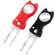 2 Pack Foldable Golf Divot Repair Tool Golf Divot Tool with Magnetic Button Ball