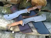 15" CUSTOM HANDMADE CARBON STEEL SET OF 2 HUNTING MACHETES WOOD HANDLES+SHEATHS
