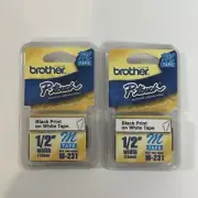 2 Packs - Brother P-Touch M-Tape 1/2 inch - BLACK on WHITE -- M-231