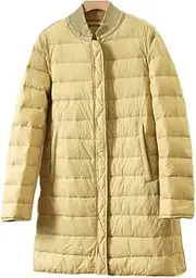 [Jegsnoe] Women Lightweight Down Jacket Autumn Winter Long Outwear Casual Baseball Down Coat