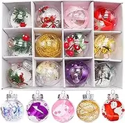 12Pcs Christmas Large Balls Ornaments 2.36" Shatterproof Colorful Tree Hanging Plastic Ball Set Xmas Bulk Flocked Ornaments for Christmas Tree Home Party Wreath Decor (Colorful E)