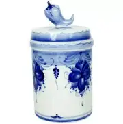 Gzhel Porcelain Kitchen Storage Jar with Lid - White Blue Gzhel Jar 550 ml