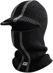 [Jwelesy] Winter Balaclava Ski Mask for Women Men Knitted Hood Warm Hat Cold Weather Windproof Thermal Full Face Head Cover Neck Gaiter with Brim Black, Black, One Size