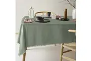 Vintage Design Homewares Gypsy Green Fringed Washed Linen Cotton Tablecloth 150cm x 300cm