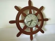 Quartz Wall Clock Wood Ships Wheel Style 15" Diameter Handmade in USA