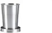 AmazingJul Folding Cup Collapsible Mug with Keychain Tough Sturdy Compact Portable Stainless Steel Cup Metal Cup for Outdoor Activity, 150ml 6.5cmx7.6cm