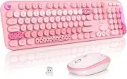 Wireless Keyboard and Mouse, Typewriter Full Size with Pink Mixed