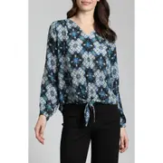 APNY Print Tie Front Top in Blue Multi at Nordstrom, Size Large