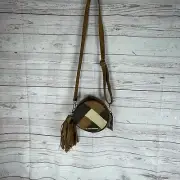 NEW STEVE MADDEN-PATCHWORK BROWN MULTI COLOR LEATHERETTE+TOP ZIP BAG+CROSSBODY