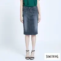 在飛比找momo購物網優惠-【SOMETHING】女裝 NEO FIT及膝牛仔半身裙(麻