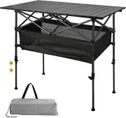 Folding Camping Table, Outdoor Roll-Up Table Height Adjustable & Portable Metal