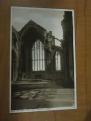 Vintage Unposted East Window from Nave, Melrose Abbey Sepia Postcard
