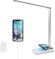 MYCUL Desk Lamp LED Dimmable Table Lamp 5 Colours and 10 Brightness Levels, Eye-Friendly with Wireless Charging and USB Port for Charging Smartphones