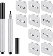 12 Piece Basket Labels Clip on Set, Includes 10 Kitchen Clip Label Holders, Removable Pantry Basket Labels with 2 Black Chalk Markers for Storage Bins Organization Box (White)