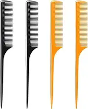 Luxxii (4 Pack) 9.25" Sturdy Rat Tail Comb Fine-tooth Hair Comb with Thin and Long Handle (Black and Brown)