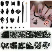 1350Pcs Black Rhinestones for Nails, 60Pcs Big Black Nails Charms black, 1 box