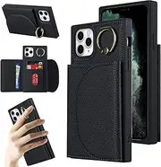 Cavor for iPhone 11 Pro Max Case (6.5") Flip Leather Wallet Card Slots Back Cover with 360°Rotation Ring Holder Kickstand-Black