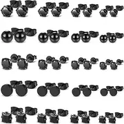 [Sureio] 20 Pairs Black Studs Earrings for Men Women Black Square Earrings Stainless Steel Round Fake Cartilage Ear Studs CZ Inlaid Black Earrings Punk Piercing Jewelry Diamond Earrings Set, stainless steel