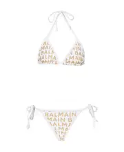 Balmain Allover Logo Printed Two-Piece Bikini FR36 White