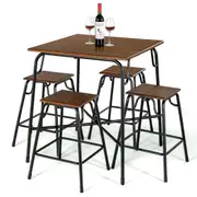 Costway 5PCS Industrial Indoor Table Chairs Set Kitchen Dining Furniture Wood Stools Living Bistro
