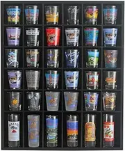Black Shot Glass Display Case 36 Slots Minifigures Thimble Collection Display Rack Freestanding - No Door (with 1 Row for Tall Shooters)