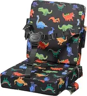 GOKENA Toddler Booster Seat for Dining Table, Chair Increasing Cushion, Portable Increasing Booster Cushion, Highchair Seat Pad with Backrest & Adjustable Seat Belt for Draw, Eat or Play(Black)