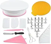 134 PCs Cake Decorating Supplies Kit with Revolving Cake Stand Turntable, 24 Icing Piping Tips, 1 Spatula, 3 Icing Comb Scraper, 100+1 Piping Bags, Baking Supplies