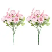 5 Branch Artificial Silk Peony Hydrangea with Stem, 2 Pack Fake Flowers, Pink