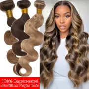 Thick Raw Virgin Human Hair Extensions Sew In Bundles Weave Weft Brown Blonde