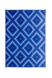Blue diamond Pattern Foldable Waterproof Large Camping Mat - 270 x 360 cm - Weatherproof Rug, Recycled Plastic, Sustainable, Eco Friendly UV Resistant, Durable Outdoor, Patio Rug, Fade Resistant