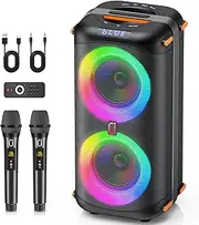 Karaoke Machine with 2 Wireless Microphones, Portable Bluetooth 5.3 Karaoke Speaker for Party, PA System for Adults with Echo Adjustment/Remote Control/LED Lights, Support TV/USB/AUX/TF Card (200W)