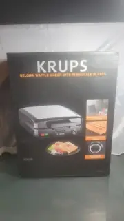 KRUPS Belgian Waffle Maker, Waffle Maker with Removable Plates, 4 Slices, Black