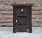 Carved Mango Wood Nightstand Side Table With Drawer Bedside Table Bedroom Decor