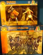 Italeri #6869&6874 54mm Gladiators 18 + chariot unpainted plastic 2005 MIB oop