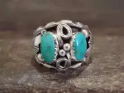 Native American Sterling Silver 2 Stone Turquoise Ring by Calladitto - Size 11.5