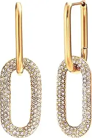 Waterproof Zirconia Double Link Hoop Earrings, Razzberry Designer Jewellery, 316L Stainless Steel & Lightweight, Included Gift Pouch