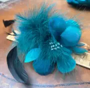 millinery flower 5" silk feathers sheer turquoise jade clip/pin back