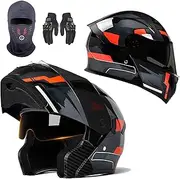 Modular Motorcycle Helmet DOT/ECE Approved Full Face Flip Up Double Visor Helmet Built-in Dual Speaker with Microphone for Adults