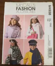 McCall's Sewing Pattern 4938 Children & Girl's Hats Scarves Bag XS S M L XL