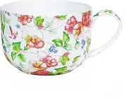 PMNING 25 Ounce Soup Bowls with Handles Bone China Soup Mug with Handles Flora Soup Cup Large Soup Bowl for Coffee Cereal Oatmeal Latte (Flower)