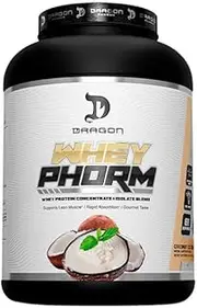 DRAGON PHARMA Whey Protein Blend, Fast Absorption, Gluten Free, 100% Whey Protein, WheyPhorm, Maximize Recovery, Great Tasting, 25 Grams of Protein (65 Servings, Coconut Ice Cream)