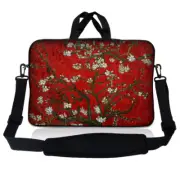 14.1" 14" Laptop Sleeve Bag Case w Shoulder Strap and Handle Red Almond Trees