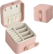 Small Jewelry Box, Zupixfer Portable Jewelry Box Organizer Pink Leather Mini Travel Jewelry Case for Rings Earrings Necklace Bracelets Jewelry for Women Girls